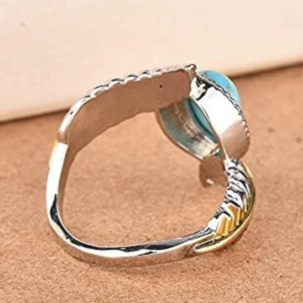Silver Turquoise Feather Ring Womens Silver‎ Gold Plated Party Wedding